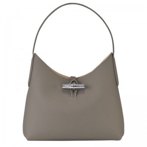 Grey Longchamp Roseau M Women's Hobo Bag | 5790-DXSQW