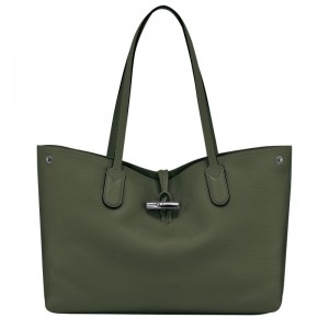 Khaki Longchamp Roseau Essential L Women's Tote Bags | 2597-ATZIF