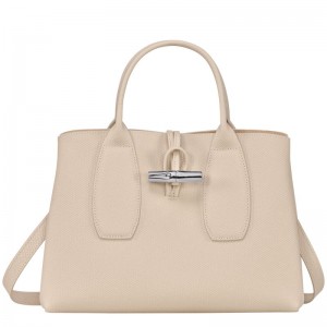 White Longchamp Roseau M Women's Handbag | 1593-ELHIN