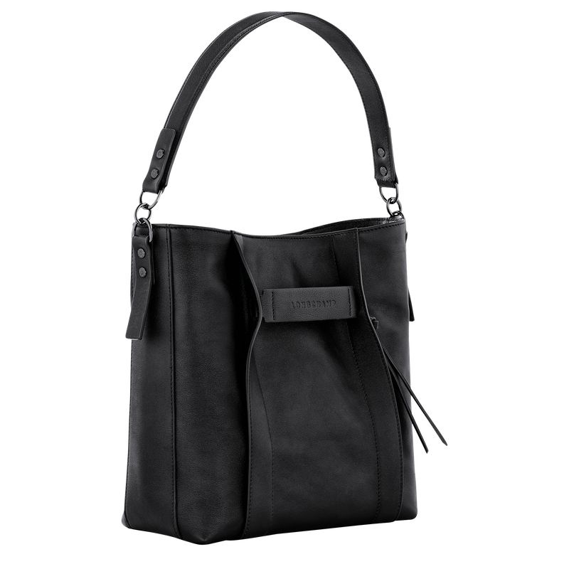 Black Longchamp 3D M Women's Hobo Bag | 3647-VPBXN