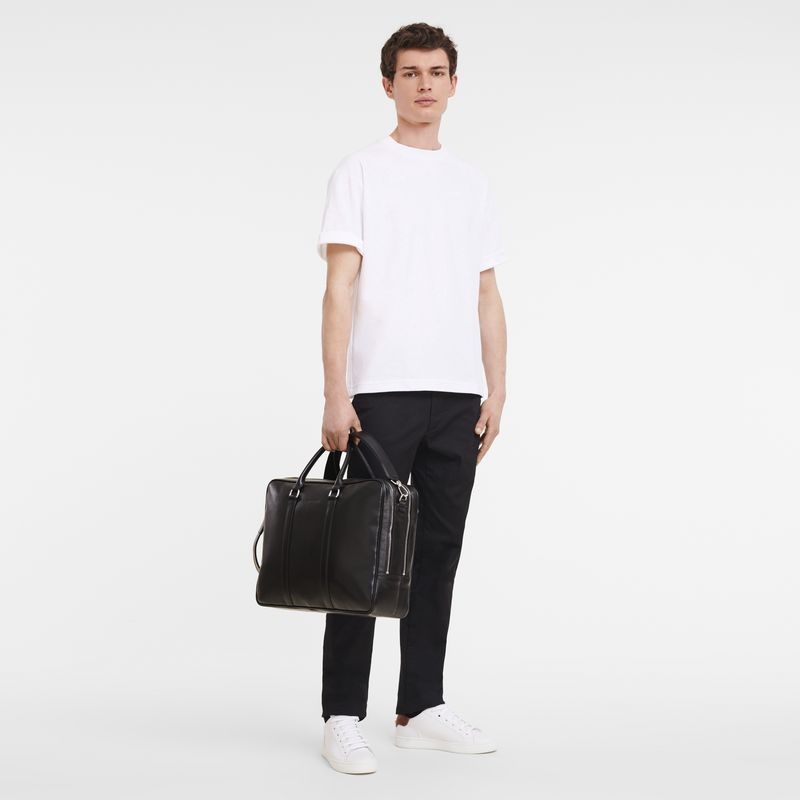 Black Longchamp Le Foulonné L Men's Briefcase | 0362-WVCOD