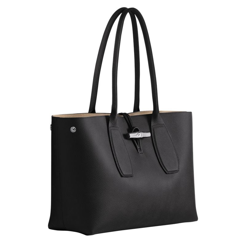 Black Longchamp Roseau L Women's Tote Bags | 0316-IXHAC