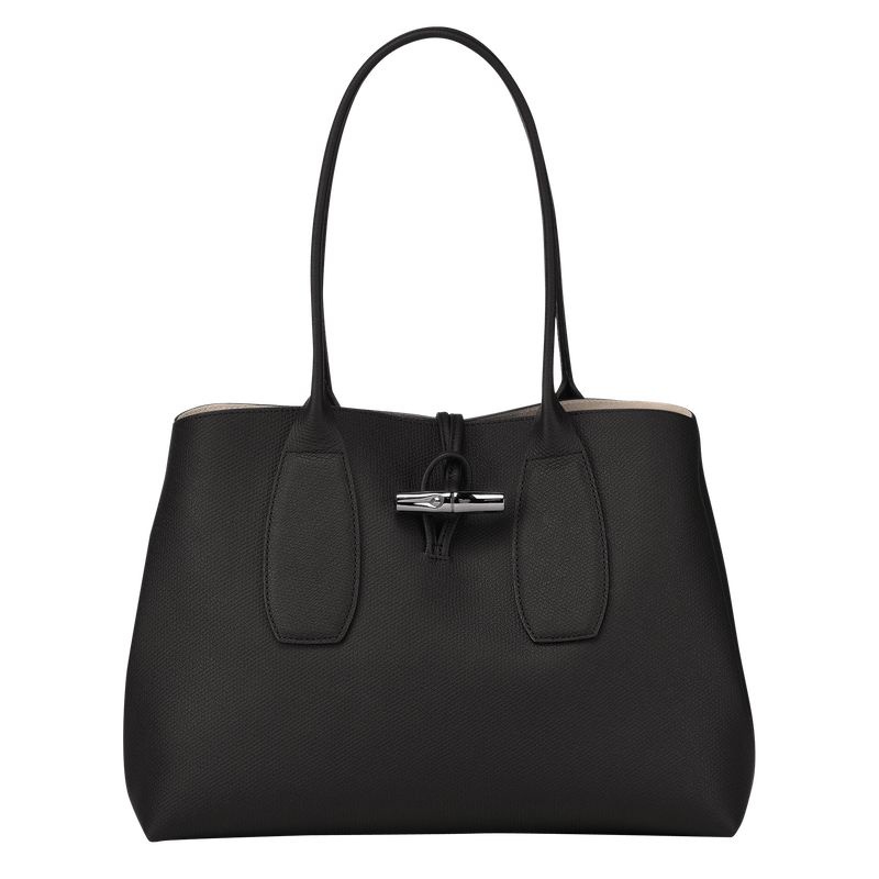 Black Longchamp Roseau L Women\'s Tote Bags | 0316-IXHAC