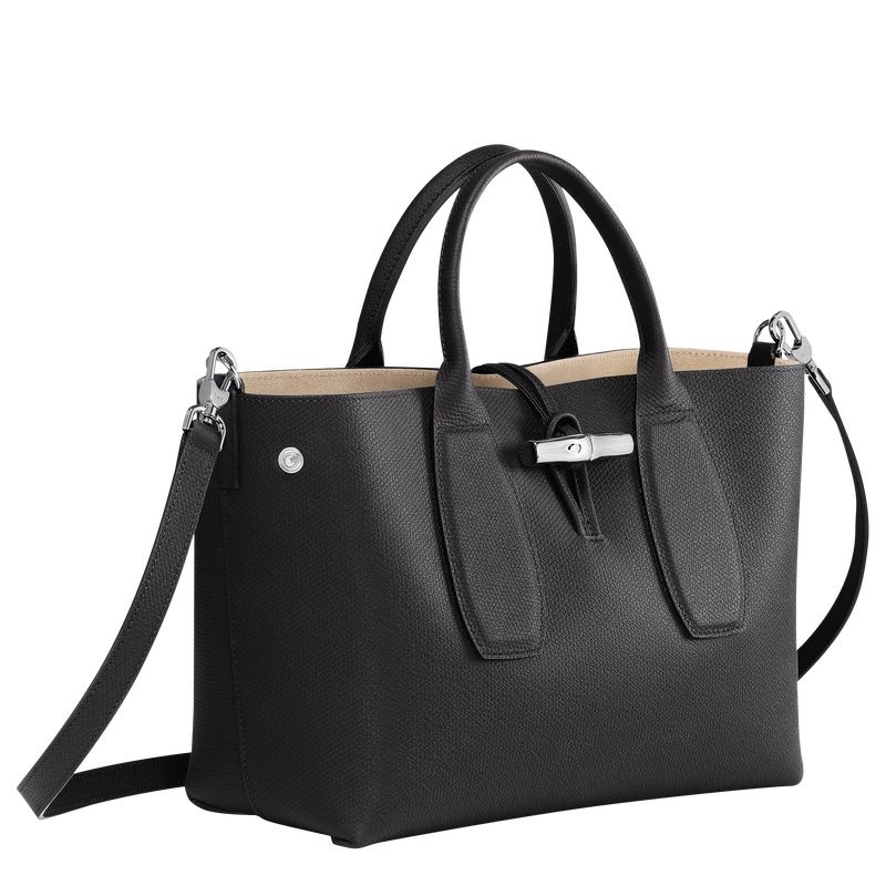 Black Longchamp Roseau M Women's Handbag | 4098-CFHGA