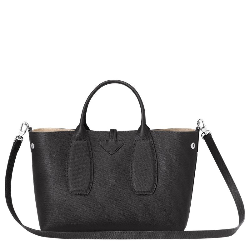 Black Longchamp Roseau M Women's Handbag | 4098-CFHGA