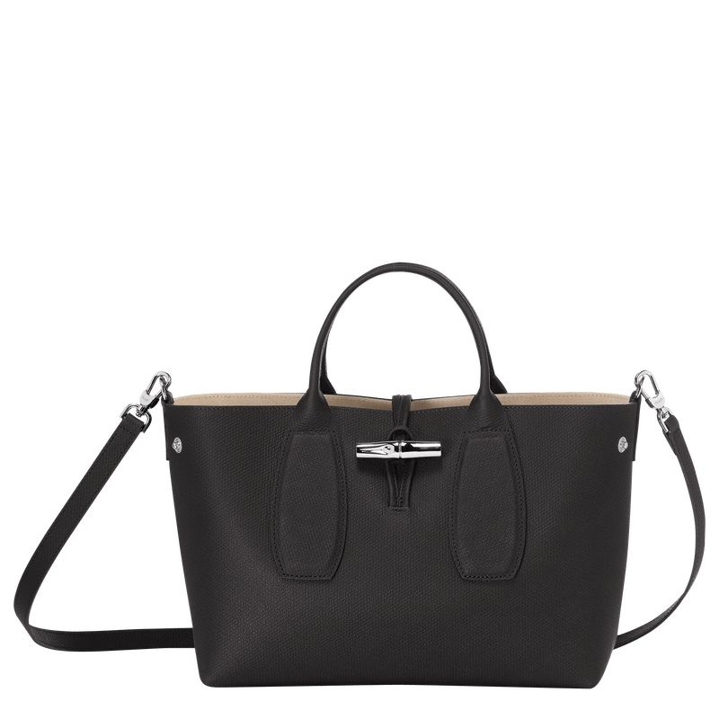 Black Longchamp Roseau M Women's Handbag | 4098-CFHGA