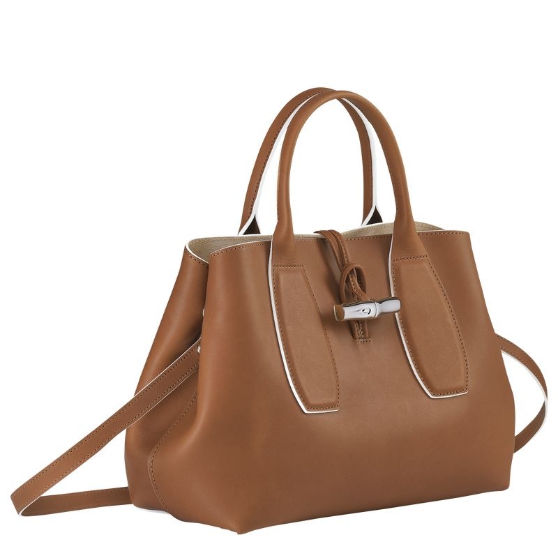 Brown Longchamp Roseau M Women's Handbag | 7834-YHMOF