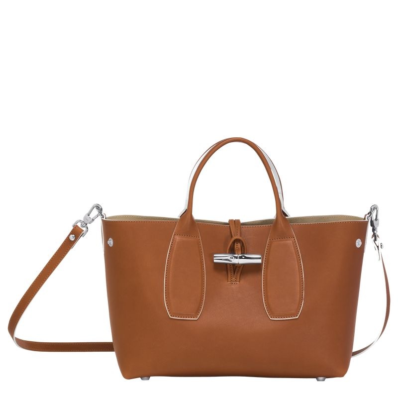 Brown Longchamp Roseau M Women's Handbag | 7834-YHMOF