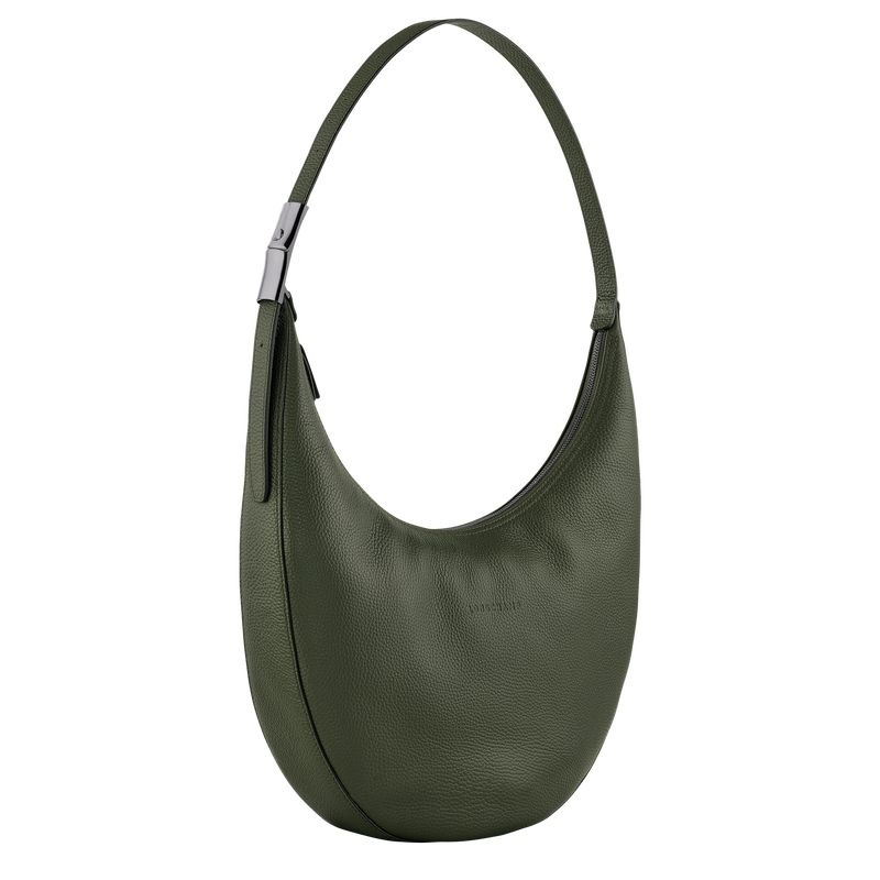 Khaki Longchamp Roseau Essential L Women's Shoulder Bags | 6195-TLNBJ