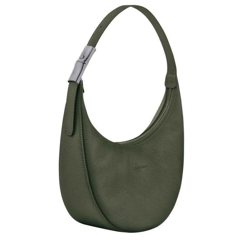 Khaki Longchamp Roseau Essential M Women's Hobo Bag | 1428-YOPTR