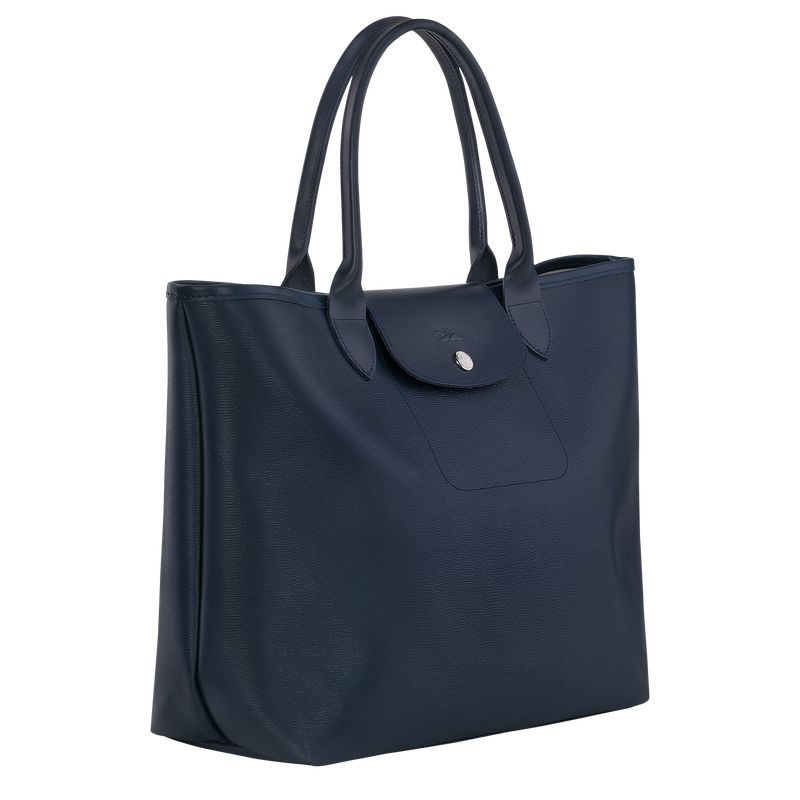 Navy Longchamp Le Pliage City L Women's Tote Bags | 8753-GVDCA