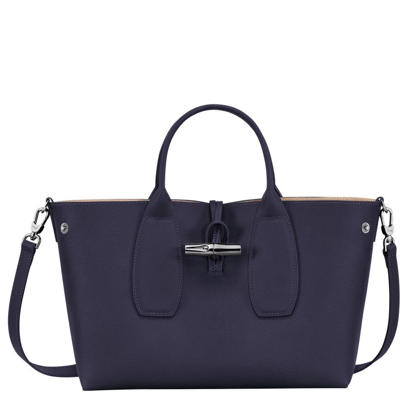 Navy Longchamp Roseau M Women's Handbag | 9546-GPEYJ