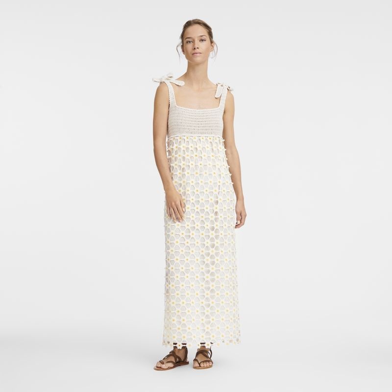 White Longchamp Dress Women's Dress | 0845-LGFNT