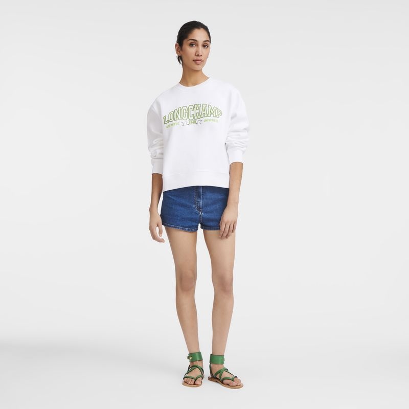 White Longchamp Women's Sweatshirts | 1457-BILYX