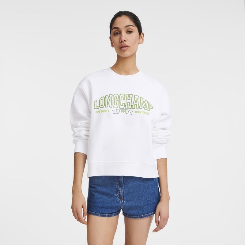 White Longchamp Women's Sweatshirts | 1457-BILYX