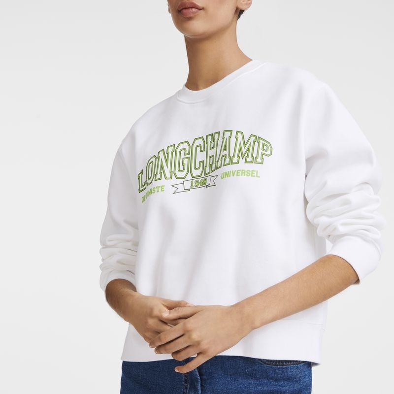 White Longchamp Women's Sweatshirts | 1457-BILYX